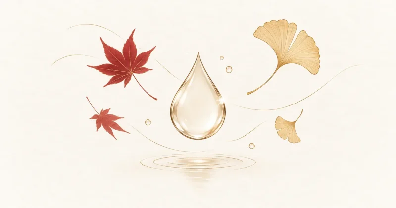 秋の落ち葉と水滴のイラスト